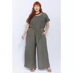 Calça Pantalona Social Viscose Verde Militar - Plus Size
