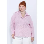 Camisa Social Algodão Listra Rosa - Plus Size
