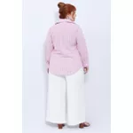 Camisa Social Algodão Listra Rosa - Plus Size