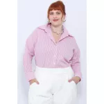 Camisa Social Algodão Listra Rosa - Plus Size