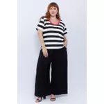 Blusa Premium Listra Preta Gola Rosa Pink - Plus Size
