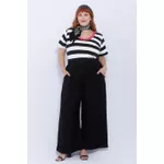 Blusa Premium Listra Preta Gola Rosa Pink - Plus Size
