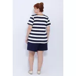 Blusa Premium Listra Azul Gola Caramelo - Plus Size