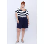 Short Botões Linho com Elastano Azul - Plus Size