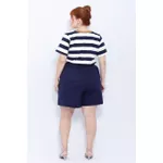 Short Botões Linho com Elastano Azul - Plus Size