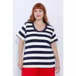 Blusa Premium Listra Azul Gola Azul - Plus Size