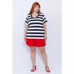 Blusa Premium Listra Azul Gola Azul - Plus Size
