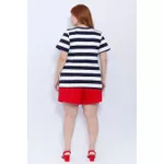 Blusa Premium Listra Azul Gola Azul - Plus Size