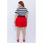 Short Botões Linho com Elastano Vermelho - Plus Size