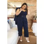 Calça Botões 2.0 Linho com Elastano Azul Marinho - Plus Size