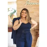 Top Babadinho Linho com Elastano Azul - Plus Size