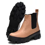 Bota Feminina Coturno Tratorado Chelsea Nude Cano Baixo Dhaffy 