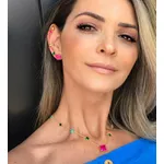 Piercing 2 em 1 Turmalina Rosa no Banho de Ouro18K,
