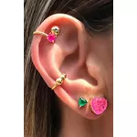 Piercing 2 em 1 Turmalina Rosa no Banho de Ouro18K,