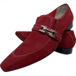 Sapato Masculino Italiano em Couro Social Executivo Vermelho Amazon Bico Fino Ref: 485 Vermelho