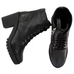 Bota Coturno Tratorada Salto bloco Blogueira Couro 9006 Preto