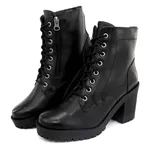 Bota Coturno Tratorada Salto bloco Blogueira Couro 9006 Preto