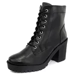 Bota Coturno Tratorada Salto bloco Blogueira Couro 9006 Preto
