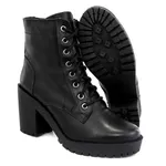 Bota Coturno Tratorada Salto bloco Blogueira Couro 9006 Preto