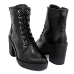 Bota Coturno Tratorada Salto bloco Blogueira Couro 9006 Preto