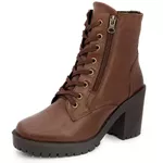 Bota Coturno Salto Bloco Tratorada Couro Cano Baixo 9002 Nutella