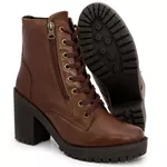 Bota Coturno Salto Bloco Tratorada Couro Cano Baixo 9002 Nutella
