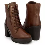 Bota Coturno Salto Bloco Tratorada Couro Cano Baixo 9002 Nutella