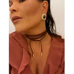 CORDÃO COURO BOHO CARAMELO CANUTILHO BANHADO A OURO 