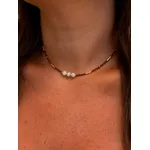 CHOKER CRISTAIS MARROM E PÉROLAS BANHADA A OURO