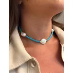 CHOKER CRISTAIS TURQUESA E PÉROLAS BARROCAS BANHADA A OURO 