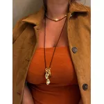 COLAR LONGO BOHO PATUÁ CRISTAIS MARRONS BANHADO A OURO