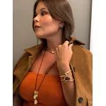 COLAR LONGO BOHO PATUÁ CRISTAIS MARRONS BANHADO A OURO