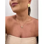 COLAR COM PINGENTE FILHA E CORAÇÃO ROSA BANHADO A OURO