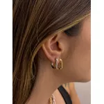 BRINCO ARGOLA RETANGULAR ORGÂNICA BANHADO A OURO 18K