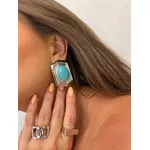 BRINCO CHAPA HEXÁGONO COM PEDRA BANHADO A RÓDIO