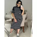 Vestido midi modal listrado