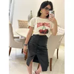 Saia midi de couro eco preta 