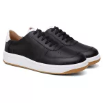 Tênis feminino em couro legítimo preto com branco 49028CA-2774