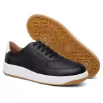 Tênis feminino em couro legítimo preto com branco 49028CA-2774