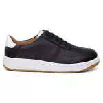 Tênis feminino em couro legítimo preto com branco 49028CA-2774