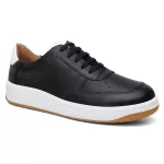 Tênis feminino em couro legítimo preto com branco 49028CA-2774