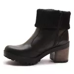 Bota Coturno Feminino Com Cano De Meia Canelada E Salto Médio ELT 9731A- Preto