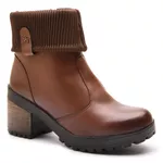 Bota Coturno Feminino Com Cano De Meia Canelada E Salto Médio ELT 9731B- Castanho