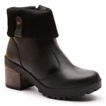 Bota Coturno Feminino Com Cano De Meia Canelada E Salto Médio ELT 9731A- Preto