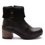 Bota Coturno Feminino Com Cano De Meia Canelada E Salto Médio ELT 9731A- Preto