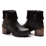Bota Coturno Feminino Com Cano De Meia Canelada E Salto Médio ELT 9731A- Preto