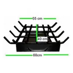 Kit Tela Para Lareira Em Ferro 90x60cm + Conjunto Para Limpeza Argola Preto em S + Grelha para Lareira Grande + Porta Lenha - ELZ
