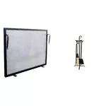 Kit Tela Para Lareira Em Ferro 60x40cm + Conjunto Para Limpeza Argola Preto Pequeno - ELZ 