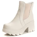 Bota Coturno Chelsea Feminina Couro Legitimo Off-White - REF: 6730