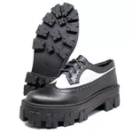 Sapato Oxford Tratorado Estilo Veggie Rolly Preto/Branco